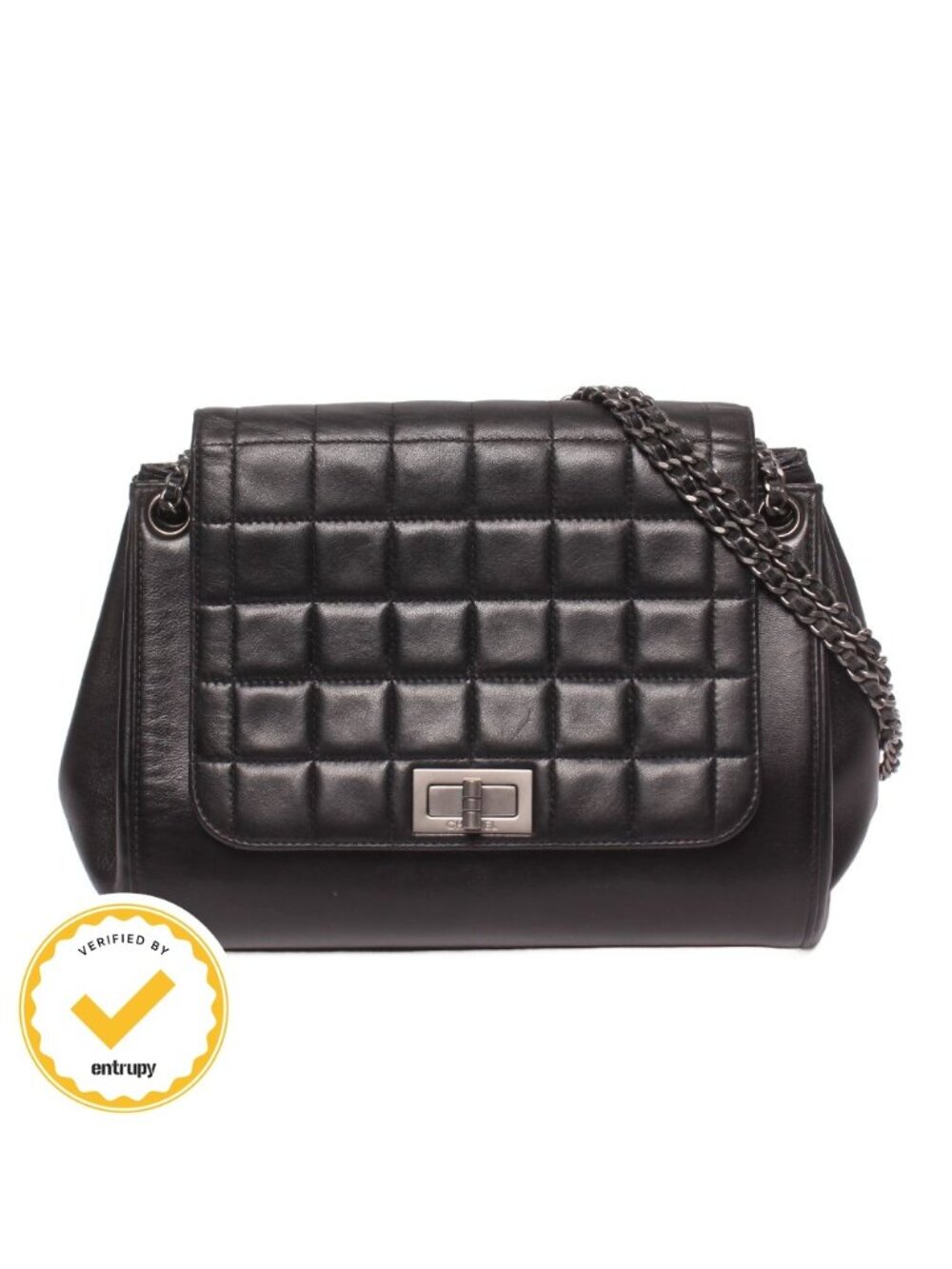 Chanel Chain Shoulder Bag Crossbody Silver Choco Bar 2.55